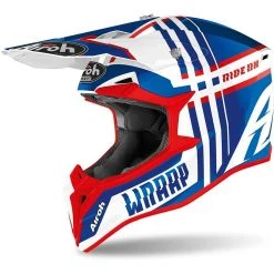 Casco Moto Cross Enduro Airoh WRAAP Broken Blu Rosso Lucido