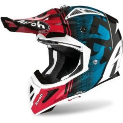 Casco Moto Cross Enduro In Fibra Airoh AVIATOR ACE Kybon Blu Rosso Lucido
