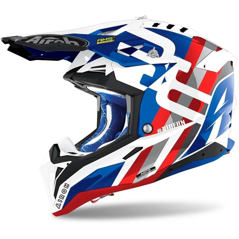 Casco Moto Cross Enduro In Fibra HPC Airoh AVIATOR 3 Rainbow Blu Rosso 3 Casco Moto Cross Enduro In Fibra HPC Airoh AVIATOR 3 Rainbow Blu Rosso