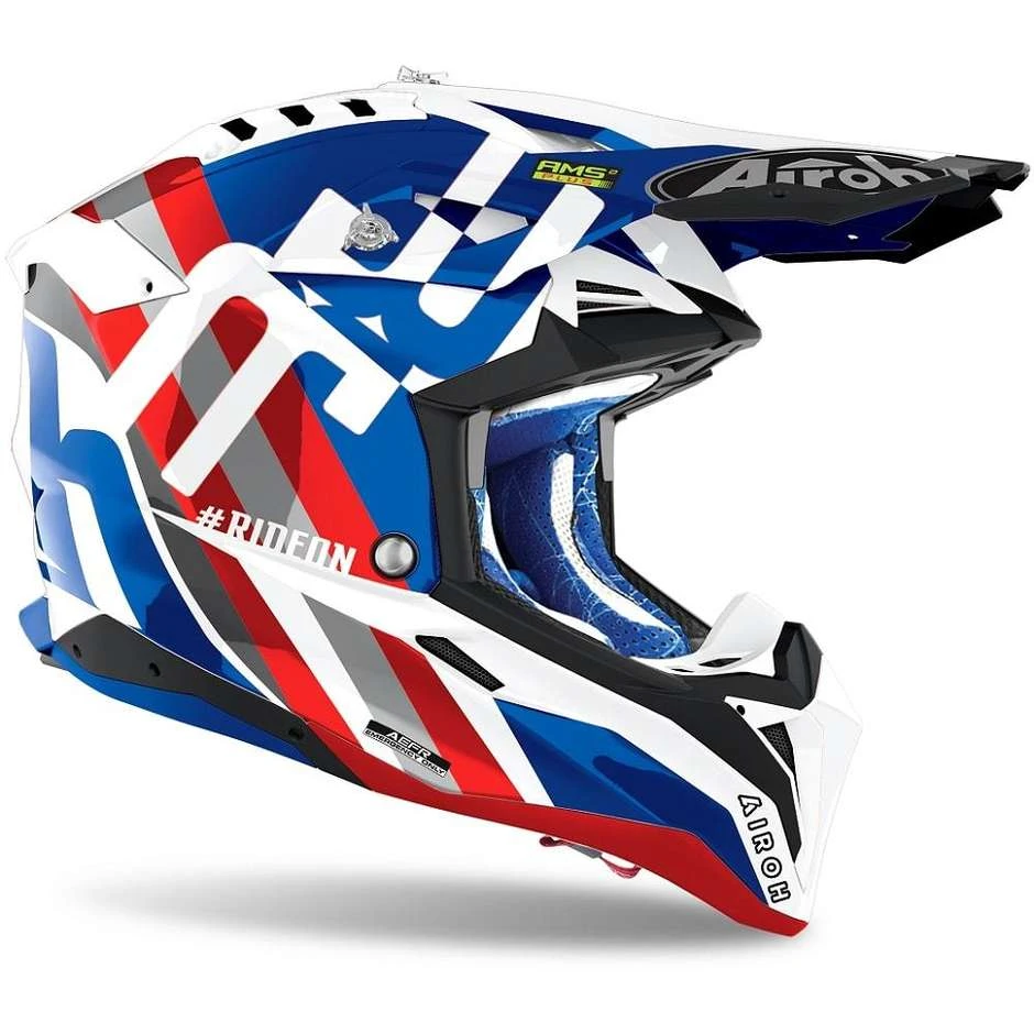 Casco Moto Cross Enduro In Fibra HPC Airoh AVIATOR 3 Rainbow Blu Rosso 4 Casco Moto Cross Enduro In Fibra HPC Airoh AVIATOR 3 Rainbow Blu Rosso - immagine 2