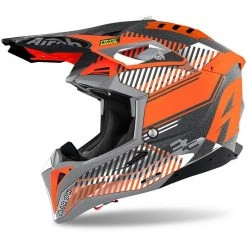 Casco Moto Cross Enduro In Fibra HPC Airoh AVIATOR 3 Wave Arancio Lucido Chrome