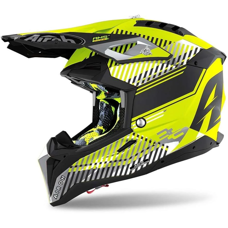 Casco Moto Cross Enduro In Fibra HPC Airoh AVIATOR 3 Wave Giallo Opaco 3 Casco Moto Cross Enduro In Fibra HPC Airoh AVIATOR 3 Wave Giallo Opaco