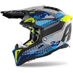 Casco Moto Cross Enduro In Fibra HPC Airoh AVIATOR 3 Wave Grigio Lucido Chrome