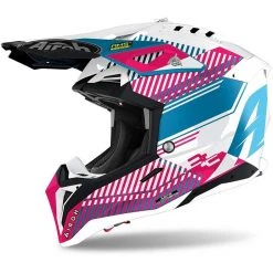 Casco Moto Cross Enduro In Fibra HPC Airoh AVIATOR 3 Wave Rosa Lucido Chrome