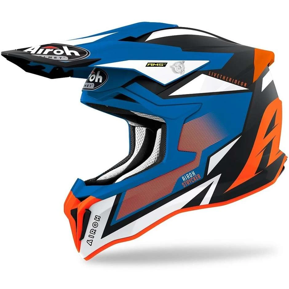 Casco Moto Cross Enduro In Fibra HPC Airoh STRYCKER Axe Arancio Blu Opaco 3 Casco Moto Cross Enduro In Fibra HPC Airoh STRYCKER Axe Arancio Blu Opaco