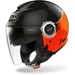 Casco Moto Jet Doppia Visiera Airoh HELIOS Fluo Nero Arancio Lucido
